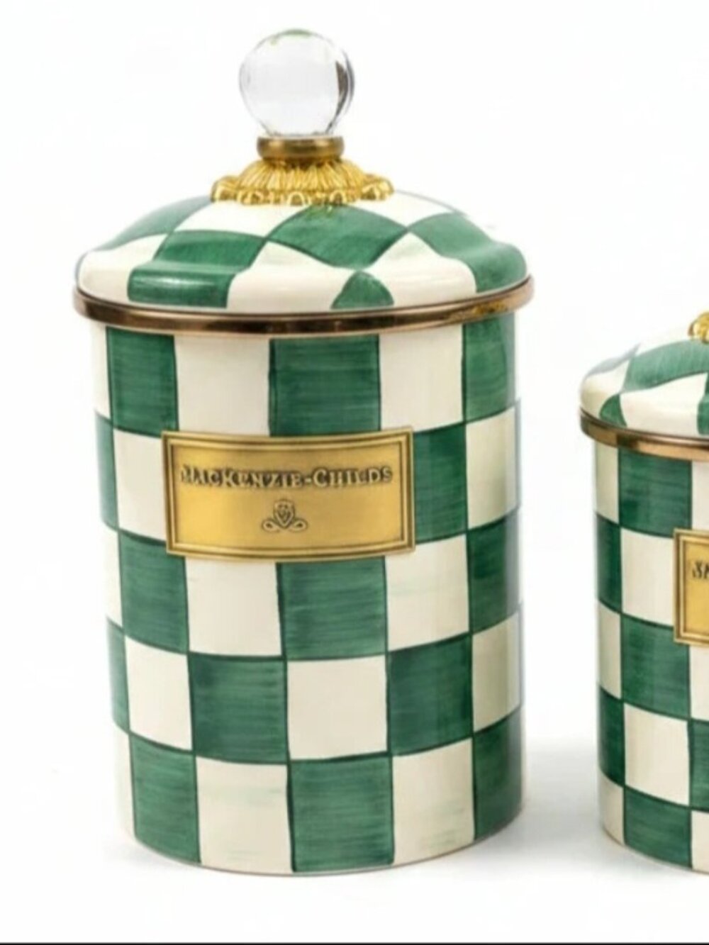 Mckenzie Childs set of 3 green canisters brand new